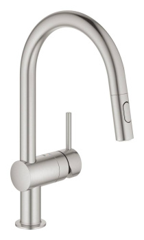 Смеситель для кухонной мойки GROHE Vento с выдвижной C-образной лейкой Dual, суперсталь 30438DC0