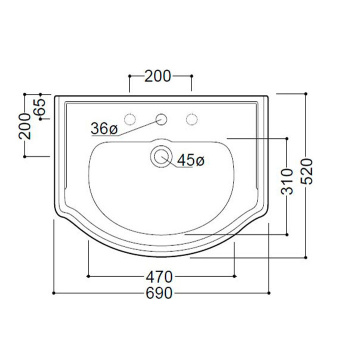 Раковина Kerasan Retro 69 69x52, с 3 отв, белый 104601*3