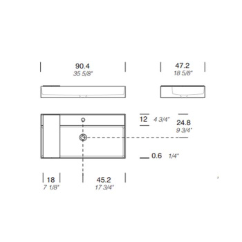 Раковина Milldue MAN 90 накладная из CRISTALPLANT ,90,4х47,2, с 1 отв для смесителя, белый матовый 2463*1 Bianco Opaco