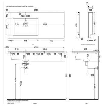 Раковина подвесная Cielo Era ERLA100SX PL 100 см левая голубой