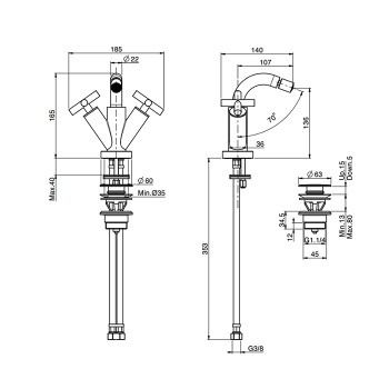 Смеситель для биде вентильный Fima Carlo Frattini Bathroom Maxima на 1 отверстие, высота, 165, излив поворотный 107, донный клапан, хром F5312WCR