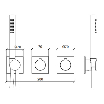 Внешняя часть термостатического смесителя с переключателем Almar на 2-3 положения, ручная лейка, nichel brushed E180183.NB