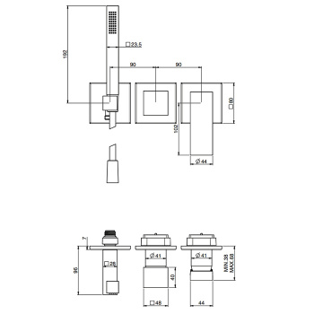 Смеситель для душа Fima Carlo Frattini Zeta встраиваемый, с ручным душем, 2 источника, чёрный матовый F3989WX8NS