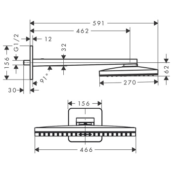 Axor ShowerSolutions Верхний душ 460 х 270мм, 1jet, с настенным держателем 460мм (скругл. края розет