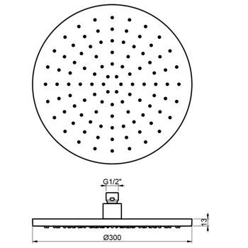 Верхний душ Almar 300 без держателя, нержавеющая сталь брашированная aisi 316 E044072.316