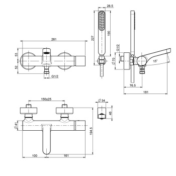 Смеситель для ванны внешнего монтажа Fima Carlo Frattini Nomos Go с душевым комплектом, хром F4164CR