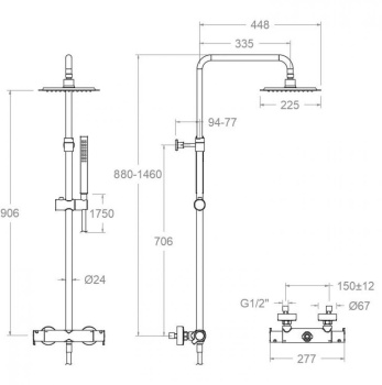 Душевая система Ramonsoler Blautherm с термостатом и тропическим душем для ванны 945402RPK225