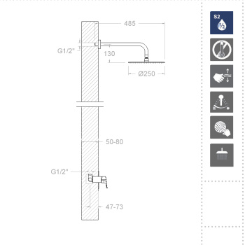 Смеситель для душа Ramonsoler Urban Chic встраиваемый с тропическим душем золото K2118012OC