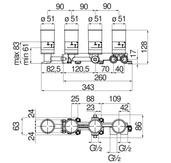 Скрытая часть смесителя для ванны Nobili WE81201/T