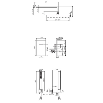 Душевая система Fima Carlo Frattini Sistemi Doccia верхний душ 25х25, со смесителем и ручным душем, на 2 источника, чёрный матовый F3979NS
