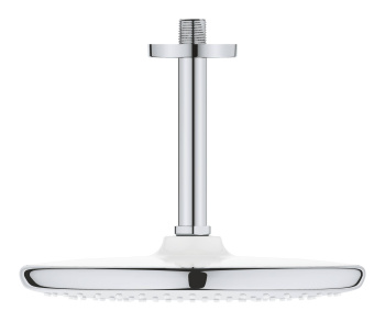 Верхний душ GROHE Tempesta 250, круглый низ-хром, верх-белый + Душевой кронштейн потолочный 142 мм,