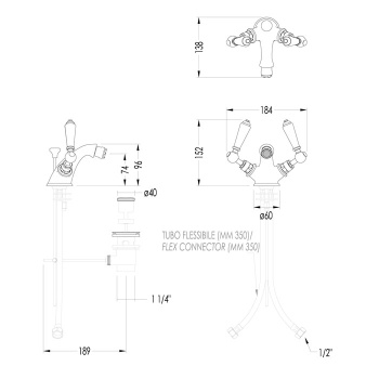 Смеситель для биде Devon&Devon Dandy на 1 отв. с донным клапаном c ручками белыми никель блестящий MARF55NKS
