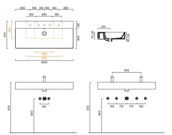 Раковина 100×47 Catalano Premium с 1 отверстием Nero satinato 0221001022