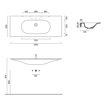 Раковина консоль Catalano Sfera 125x50, с 1 отв, Cemento Satinato 521261023