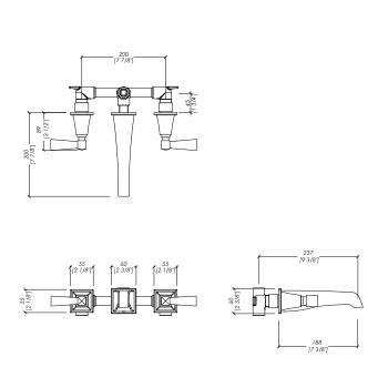Смеситель для ванны Devon&Devon Vip Time на 3 отв ручки из черного хрусталя хром пара 3VPTIME233MCRNE