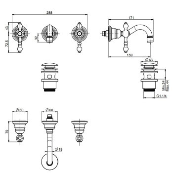 Смеситель для раковины настенный Fima Carlo Frattini Epoque F5051/5CR хром
