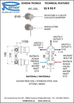 Смеситель для душа Remer X-style   сталь нерж. SSX93P