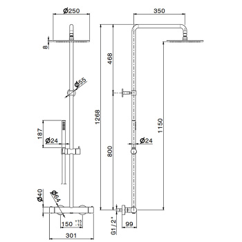 Душевая стойка с термо смес. Newform Xt верхний душ 250, ручной душ, шланг 150 см, хром 61165.21.018