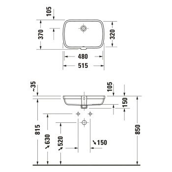 Duravit  Qatego Раковина встраиваемая снизу 480х370х150 мм, без отв под смеситель, цвет белый