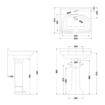 Подвесная раковина Burlington Guild GU0621SCW белый