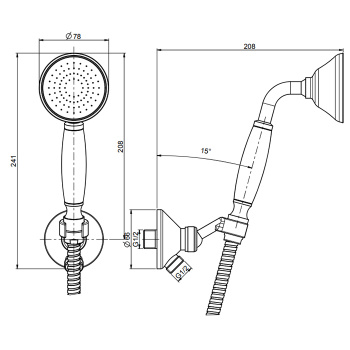 Душевой комплект с ручным душем Fima Carlo Frattini Wellness держателем с выпуском и металлическим шлангом 1500, хром F2287/7CR
