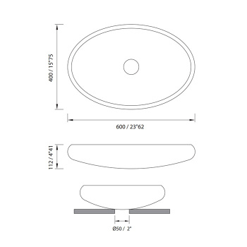Раковина Moma Ruby 600х400 для установки на столешницу, с донным клапаном, белый матовый RBY0309.MWS