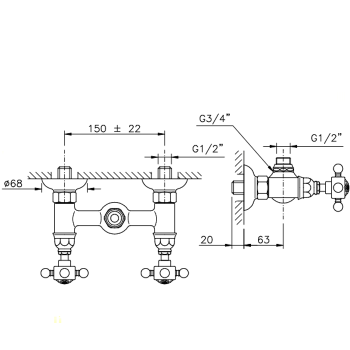 Смеситель для душа Nicolazzi El Capitan на 2 отверстия, вывод сверху 1/2 (без шланга и лейки), тёмная бронза 1425DB69