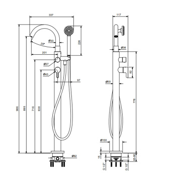 Смеситель напольный для ванны с ручной лейкой Fantini Icona Classic Matt Copper PVD 53 P9 R080B