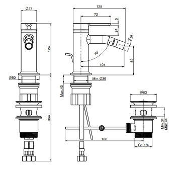 Смеситель для биде Fima Carlo Frattini Snap на 1 отверстие, с донным клапаном, хром F3112CR