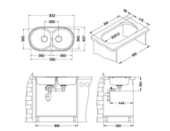 Мойка FORM 50 NAT-90 832X437 в комплекте с сифоном 1130557,