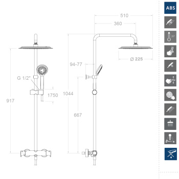 Душевая система Ramonsoler Blautherm с термостатом и тропическим душем для ванны 944802RPK225