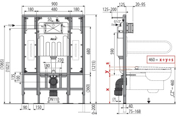 Инсталляция для унитаза Alcaplast Sadromodul AM101/1300H с смывным бачком
