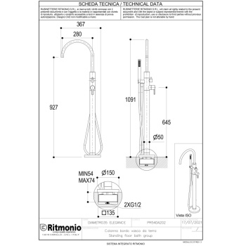 Смеситель для ванны Ritmonio Diametro35 Elegance напольный хром PR54DB202CRL