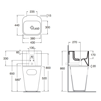 Раковина подвесная Azzurra Tandem 44х43см без отв. под смеситель, Tortora, TALP04443T00TO*0