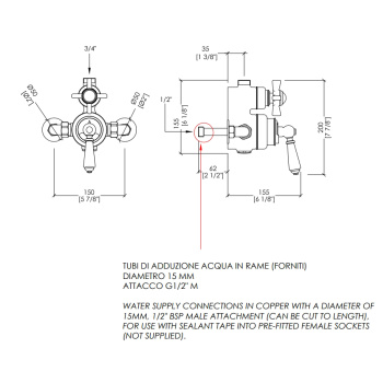 Термостат наружнего монтажа Devon&Devon для душевой для стойки MARK318/2/MARK618 с ручкой черной хром MARM74CRBD