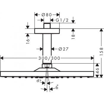 Верхний душ hansgrohe Raindance E 300 1jet 26250990 с потолочным подсоединением, полированное золото