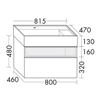Burgbad Yumo База с умыв с 1 отв. 815х470х480 мм. 2 выдв ящика, аллюм рамка,вставка из дымч стекла,