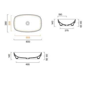 Раковина Catalano Alvea 60x38 встраиваемая, без отв, Sabbia Satinato 624600029