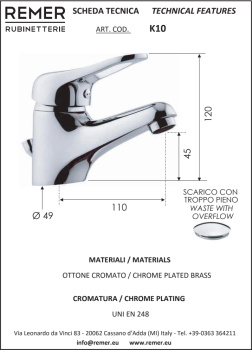 Смеситель для раковины Remer Kiss K10 хром