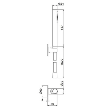 Ручной душ OLE с держателем для лейки с шлангом Kerama Marazzi без выхода для подачи воды, хром 857KM.21.018