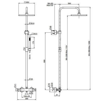 Душевая стойка Fima Carlo Frattini Colonne Doccia верхний душ 25х25, с термостатическим смесителем, держателем и ручным душем, хром F4885/QP255CR