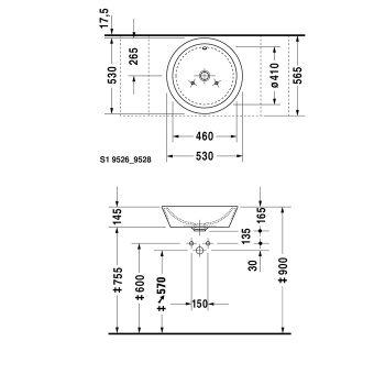 Duravit Раковина накладная  круглая 530мм, без отв под смеситель, с переливом, цвет белый