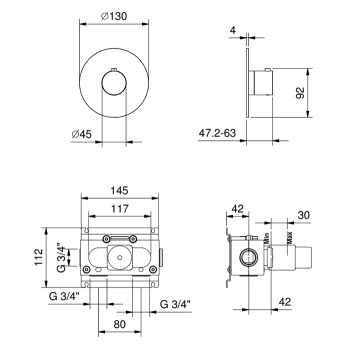 Смеситель настенный встраиваемый Fantini Aa/27 термостатический, внешняя часть, отделка матовая натуральная сталь 33 93 Y300B