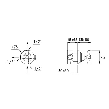 Встраиваемый переключатель для душа Stella Roma 0/153 на 2 выхода, хром RM 01202 CR00