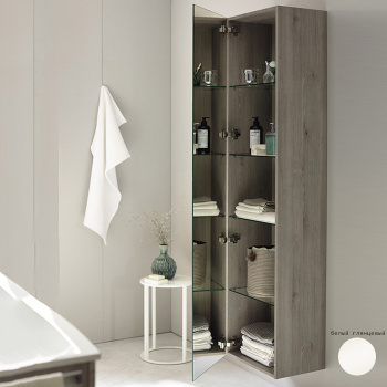 Burgbad Sys30 Шкаф 45х31х176cм, подвесной, 1 зеркальная дверь, 4 стеклянные полки, левый, цвет: белый глянцевый HSGY045L461