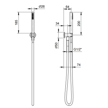 Душевой набор Fantini Nice ручная лейка FIT, держатель для ручной лейки, шланг 150 см, Raw Metal PVD 86 Q8 8093