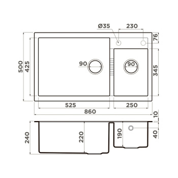 Мойка кухонная Omoikiri Tedori 86-2-LB-DC Темный шоколад 4993936