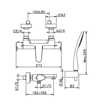 Смеситель термостатический для ванны Cisal Alma настенный, с ручной лейкой,держателем и шлангом, хром A3D2101021
