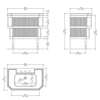 Тумба из лакир дерева Devon&Devon Metropolitan Ceramic DEEP BLACK 89х87.5 с раковиной из белой керамики на 3 отв планки крашенное дерево WARM GREY METWGL3FBI