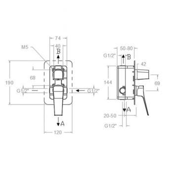 Смеситель для душа Ramonsoler Prisma встраиваемый на 2 выхода графит 421502SGR